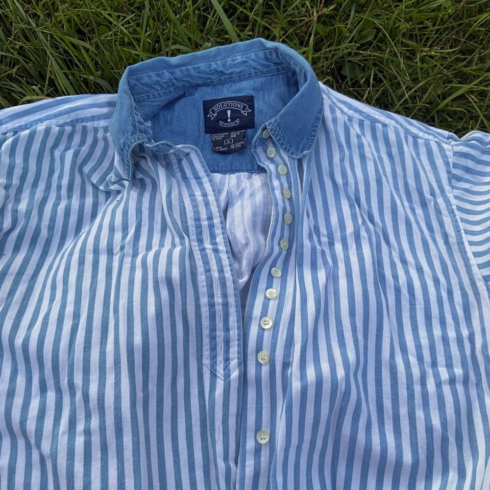 Blue Stripe Long Sleeve Button Down Collared Shirt